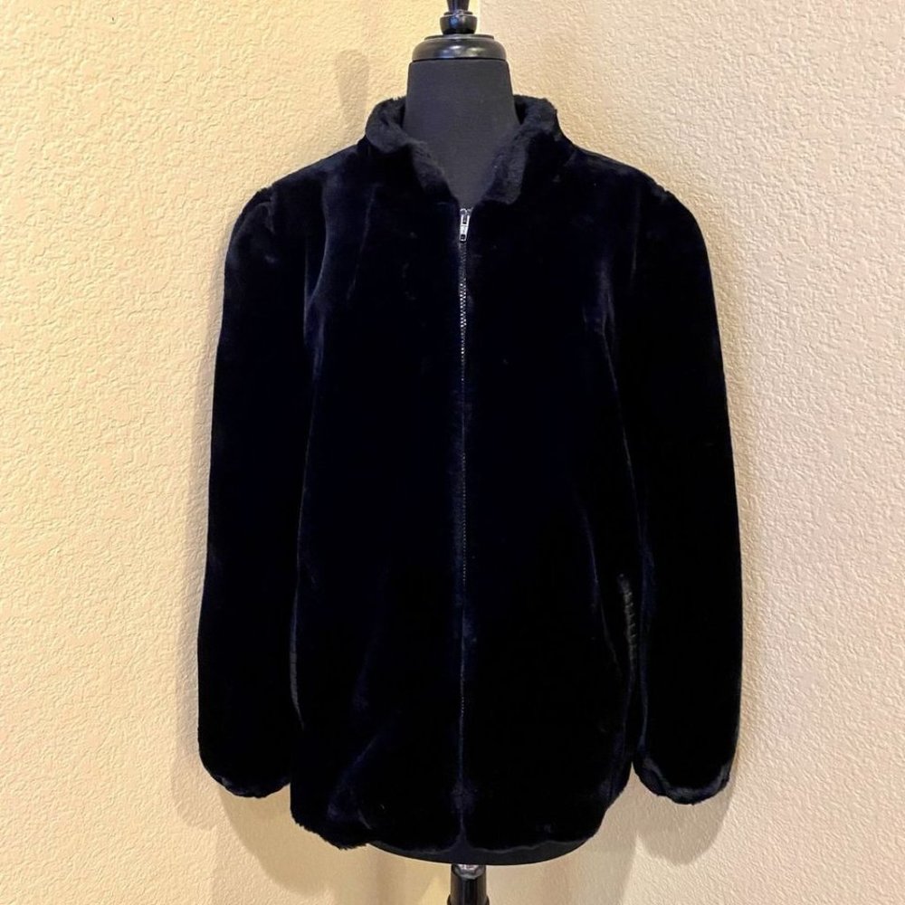 XL Vintage Black Faux Fur Zip Outerlayers Coat